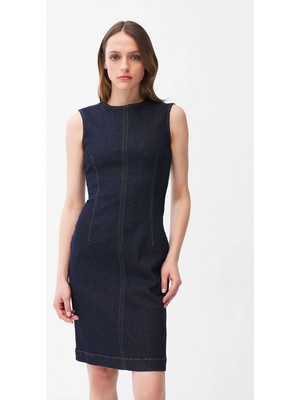 adL Dikiş Detaylı Denim Elbise Lacivert 12446583000