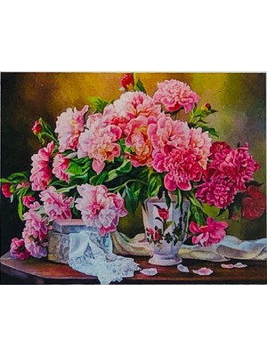 Hi Stone 5D Elmas Boncuk Taş İşleme Mozaik Goblen Kit Tablo 50 x 40 cm GC74375 Renkli Çiçek Motifi