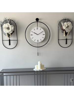 MetaQuartz Aksesuar 3lü Black Fred (Büyük Boy-50*75 cm) LED Kristal - Modern Dekoratif Camlı Metal Duvar Saati