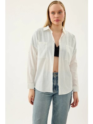 Vitrin Basic Oversize Önden Cepli Gömlek