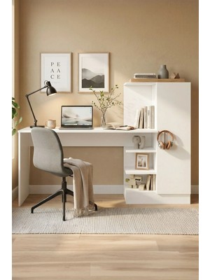 Yurudesign Laura Çalışma Masası, Kitaplık Raf Beyaz CT2-W