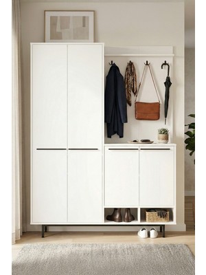 Yurudesign Oasis Portmanto Vestiyer Ayakkabılık Metal Ayaklı Beyaz OS1-W