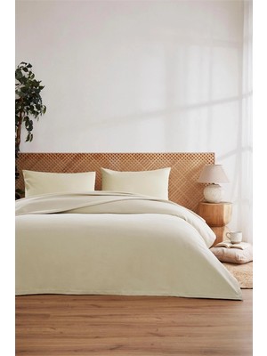 Özdilek -Colourist Krem- Bamboo Lastikli Çarşaflı Çift Kişilik Pike Takımı