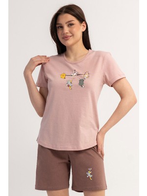 Vienetta Pamuklu Kadın Kısa Kol Şortlu Pijama Takım, 601091