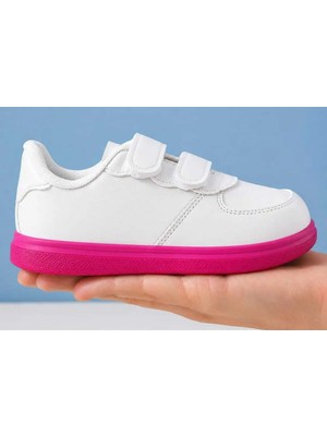 ALCdesing Beyaz Pembe Renkli Düz Kız Çocuk Spor Aaykkabı ve Sneakers