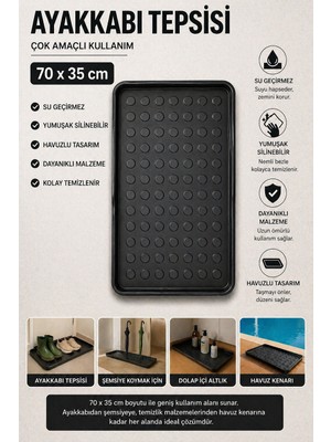 Black Gold Çok Amaçlı Havuzlu Mat 70X35 cm Ayakkabı Tepsisi Şemsiye Altlığı Dolap Içi Organizer Su Geçirmez