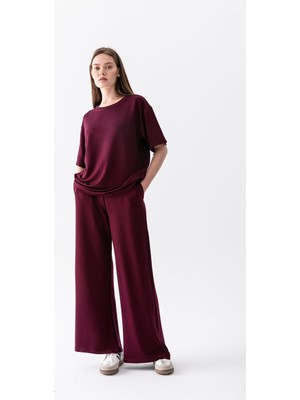 Wega Moda Kadın Rahat Kesim Kısa Kollu T-Shirt ve Geniş Paça Pantolon Ikili Takım Günlük Şık Kombin
