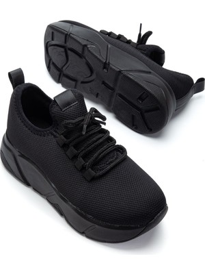 Zerenyus ZRİN-400 Premium Siyah Bağcıklı Triko Ortopedik Taban Kadın Sneaker