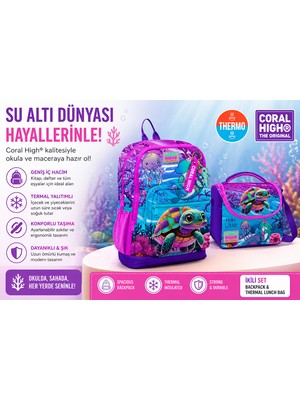 Coral High Pembe Mor Kaplumbağa Sırt Çantası 23756+THERMO Beslenme Çantası 11756