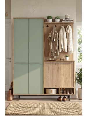 Yurudesign Oasis Portmanto Vestiyer Ayakkabılık Metal Ayaklı Sepet-Ihlamur Yeşili OS1-SY