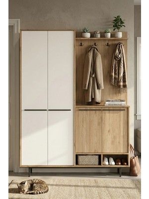 Yurudesign Oasis Modern Portmanto Vestiyer Metal Ayaklı Beyaz 147 cm Genişlik 195 cm Yükseklik OS1-SW