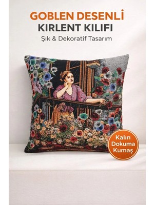 Goblen Balkondaki Kadın Desen Kırlent Kılıf