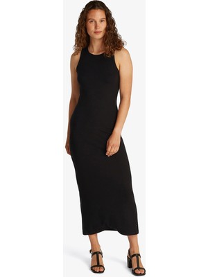 Tommy Hilfiger Slim 5x2 Rib Midi Kadın Siyah Elbise