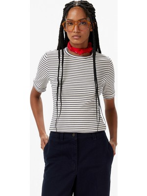 Calvin Klein Stripe Cotton Kadın Beyaz T-Shirt