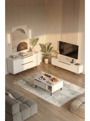 Yurudesign Ocean Tv Ünitesi Orta Sehpa Konsol 3'lü Set Beyaz ON20-W