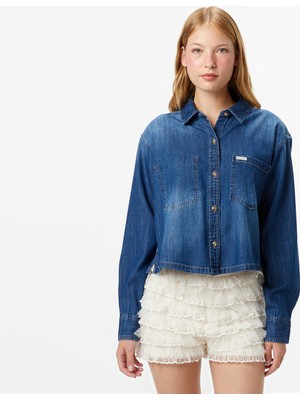 Guess Jeans Denim Kadın Mavi Gömlek