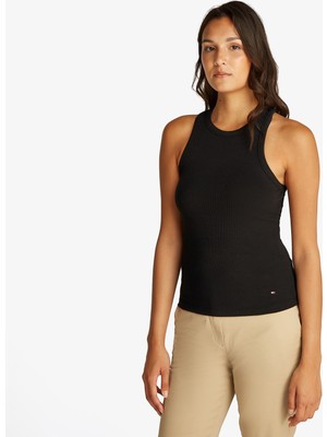 Tommy Hilfiger Slim 5x2 Rib Tank Kadın Siyah T-Shirt