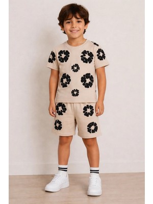 Yalçınoğlu Unisex Kabartma Baskılı Likralı Penye Şort Takım I 3-9 Yaş I Baskı Detaylı Likralı Penye Yazlık Takım