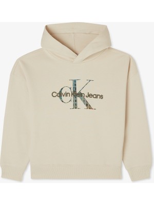 Calvin Klein Embro Logo Çocuk Bej Sweatshirt