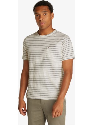Tommy Hilfiger Cotton Linen Stripe Erkek Beyaz T-Shirt