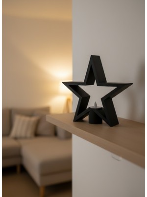 Yıldız Mumluk Siyah Modern Salon ve Raf Dekoru