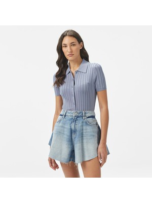 Calvin Klein Silky Cropped Baby Polo Kadın Mavi Triko