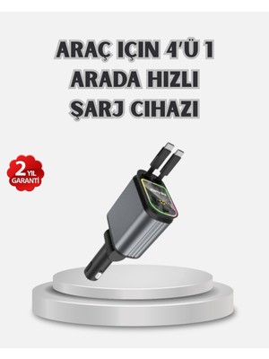Araç Şarj Cihazı 4 Portlu 66W Hızlı Şarjlı LED Işıklı ve 180° Dönebilir