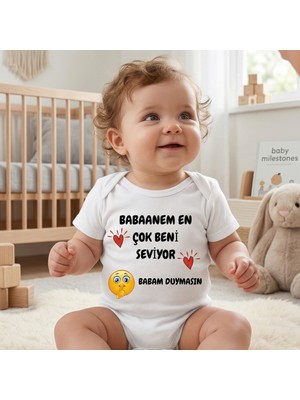 Egg Baby Babaannem Beni Çok Seviyor Tasarımlı Eğlenceli Bebek Body %100 Pamuk Zıbın