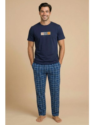 Wordex Mrn 8102 Penye Çizgili Pijamalı Erkek Yazlık Kısa Kollu Cepli Pijama Takımı
