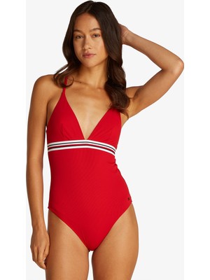 Tommy Hilfiger Triangle One Piece Kadın Kırmızı Mayo