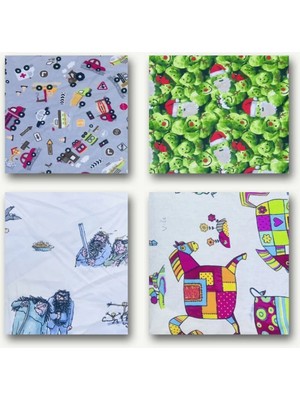 Yiğit Kumaş 4 Adet Poplin Kumaş Desenli, Parça 30X35 cm - Patchwork Kumaşları