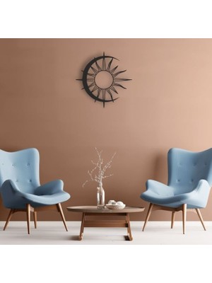 Lazer Kesim Metal Duvar Dekoru, Güneş Ay Dalgalı 40 cm