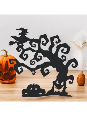 Lazer Kesim Metal Duvar Dekoru, Ağaç Helloween 40 cm