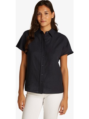 Calvin Klein Linen Blend Kadın Siyah Gömlek
