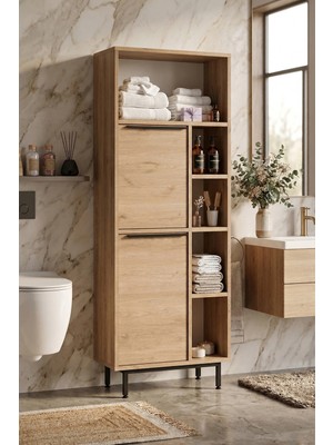 Yurudesign Ocean Banyo Dolabı Çok Amaçlı Dolap 2 Kapaklı Metal Ayaklı Sepet ON10C-S
