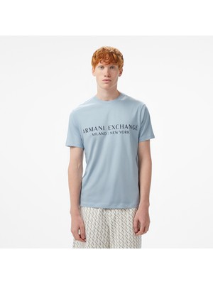 Armani Exchange Erkek Mavi Bisiklet Yaka T-Shirt