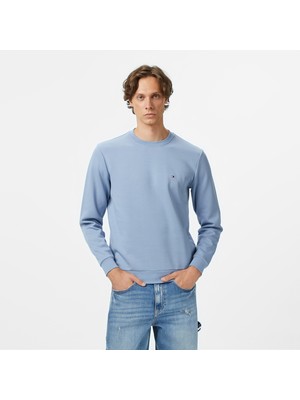 Tommy Hilfiger Essential Intechno Yuvarlak Yaka Erkek Mavi Sweatshirt