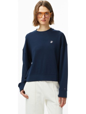 Tommy Hilfiger Script Pique Kadın Mavi Hoodie