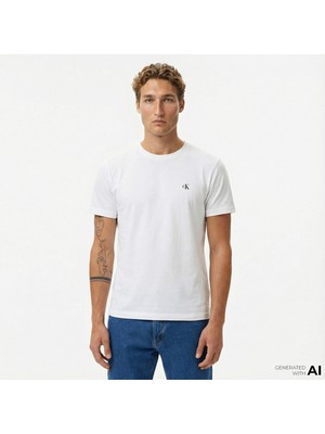Calvin Klein Jeans Stamp Back Graphic Relaxed Erkek Beyaz T-Shirt