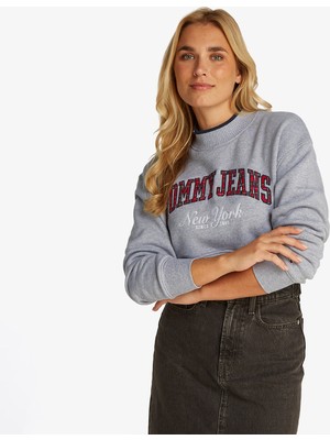 Tommy Hilfiger Tommy Jeans Crop Cneck Collar Kadın Gri Sweatshirt