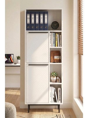 Yurudesign Ocean Ofis Klasör Dolabı Kitaplık 2 Kapaklı Metal Ayaklı Beyaz ON10B-W