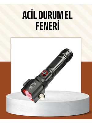 Çekiçli Pusulalı Acil Durum Feneri USB Şarjlı Çok Fonksiyonlu