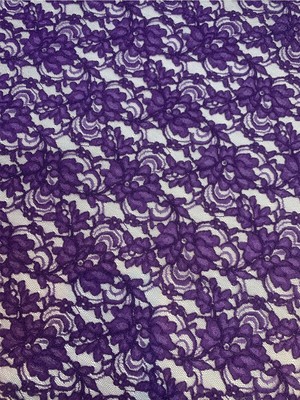 Yiğit Kumaş Koyu Mor Kordone Dantel Kumaş – Çiçek Desenli