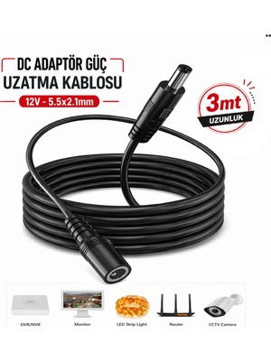 Anktek Dc Adaptör Güç Uzatma Kablosu 5.5 x 2.1mm 12V Kamera LED Monitör Dvr/nvr... 3mt