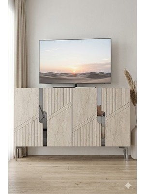 Ceneyra KA1228BTS Evva Konsol ve Tv Sehpası Beyaz-Traverten-Silver 120CM