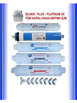 Netsu -Vontron Membranlı-İhlas aura cebilon-Silver-Platinum-Plus ve Tüm Kapalı Kasa su arıtma filtresi,5 li Filtre seti