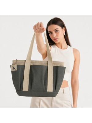 Bordglow PlusGlow Design Serisi – Küf Yeşili Premium Kanvas Tote Bag | 9 cep - Fermuarlı (40x26x12 cm)