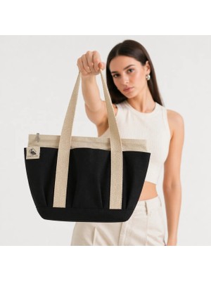 Bordglow PlusGlow Design Serisi – Siyah Premium Kanvas Tote Bag | 9 cep - Fermuarlı (40x26x12 cm)