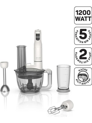 Arzum AR1187 Soprano Max Neo Multi Blender Seti 5 Fonksiyonlu 1200W, Beyaz