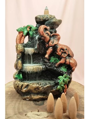 Ata Store Buyuk Boy Fil Figürlü Biblo Model Geri Akış Şelale Tütsülük 5 Adet Koni Hediye